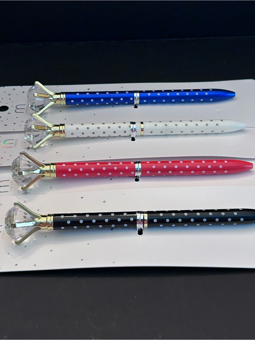 Mint Polka Dot Crystal Top Pens - Blue, White, Red & Black - Set of Four - NWT